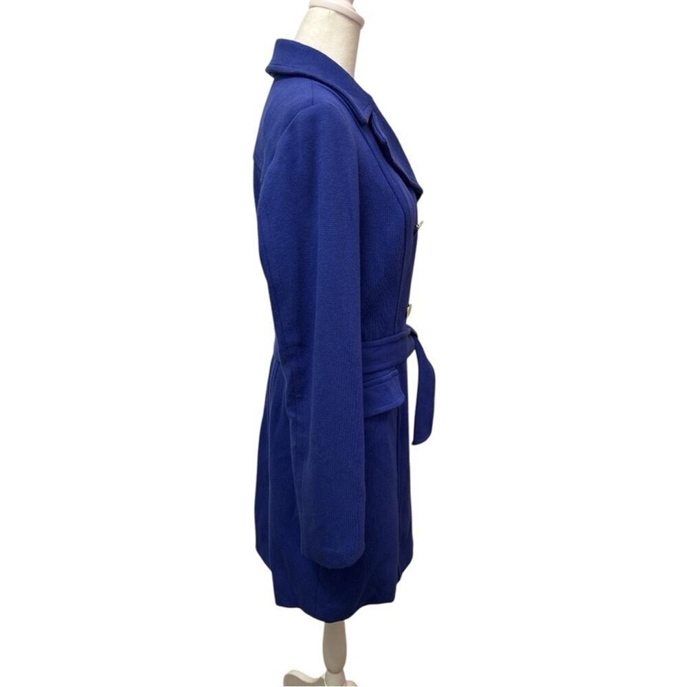 INC coat double breasted women size M 100% cotton beautiful blue waist tie - Picture 4 of 11